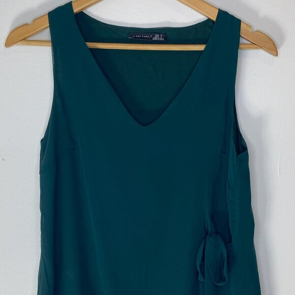 Black Tape - Sleeveless Top, Side Tie at Front, Jewel Green, Flowy Lace - Size S - Picture 1 of 7